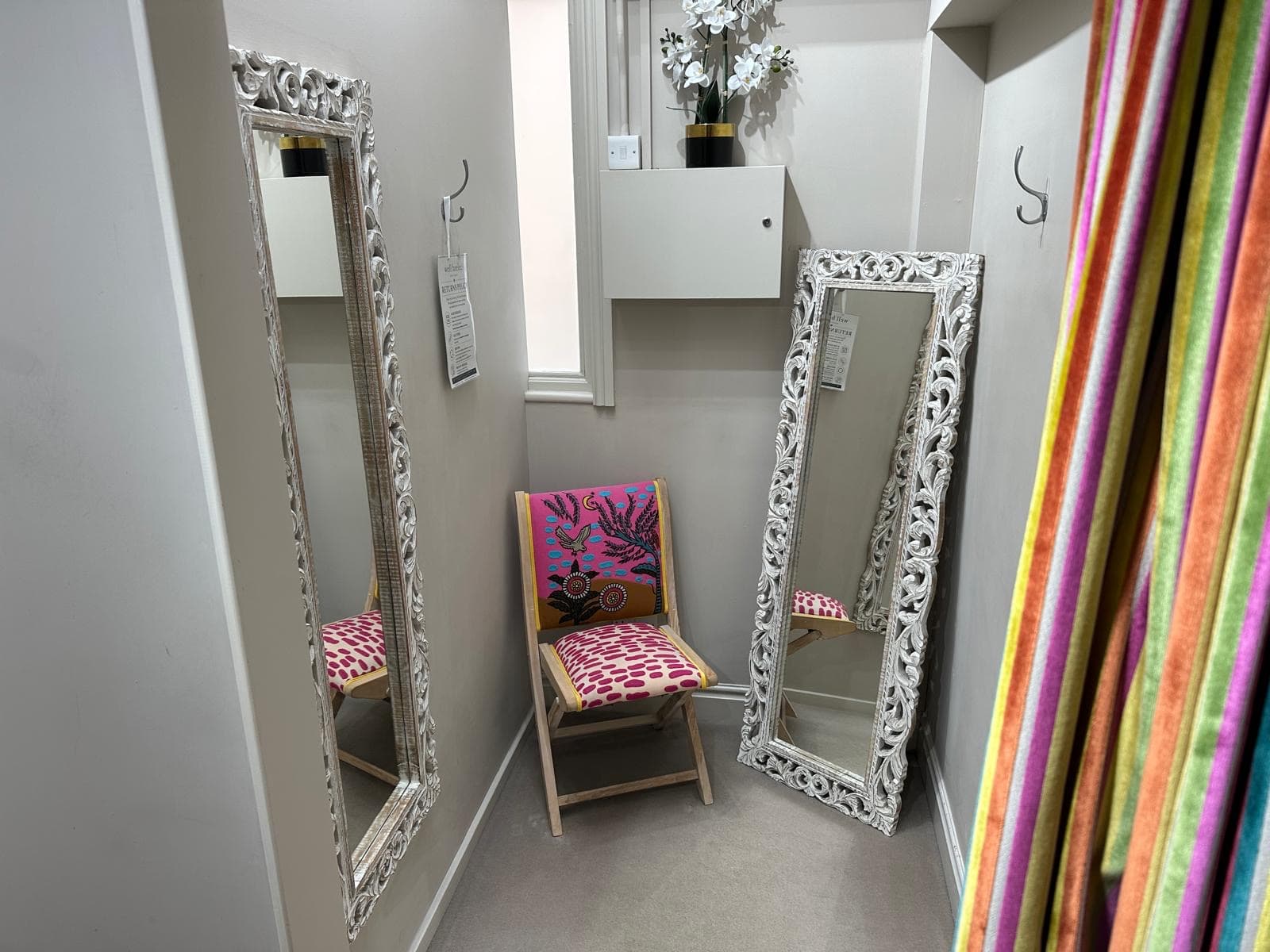 A fitting room at Well Heeled Boutique